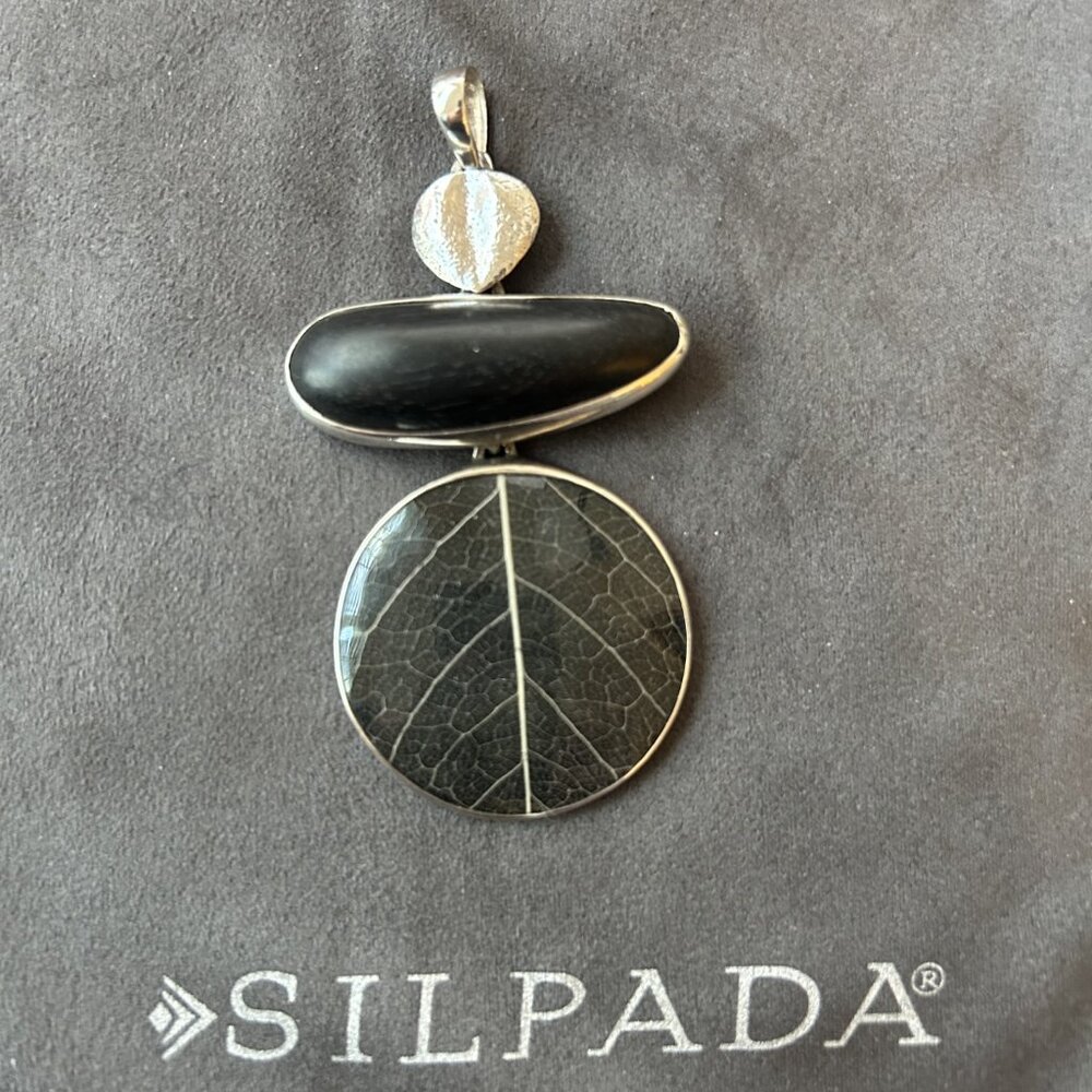 Silpada Silver & Black Leaf Pendant S2123